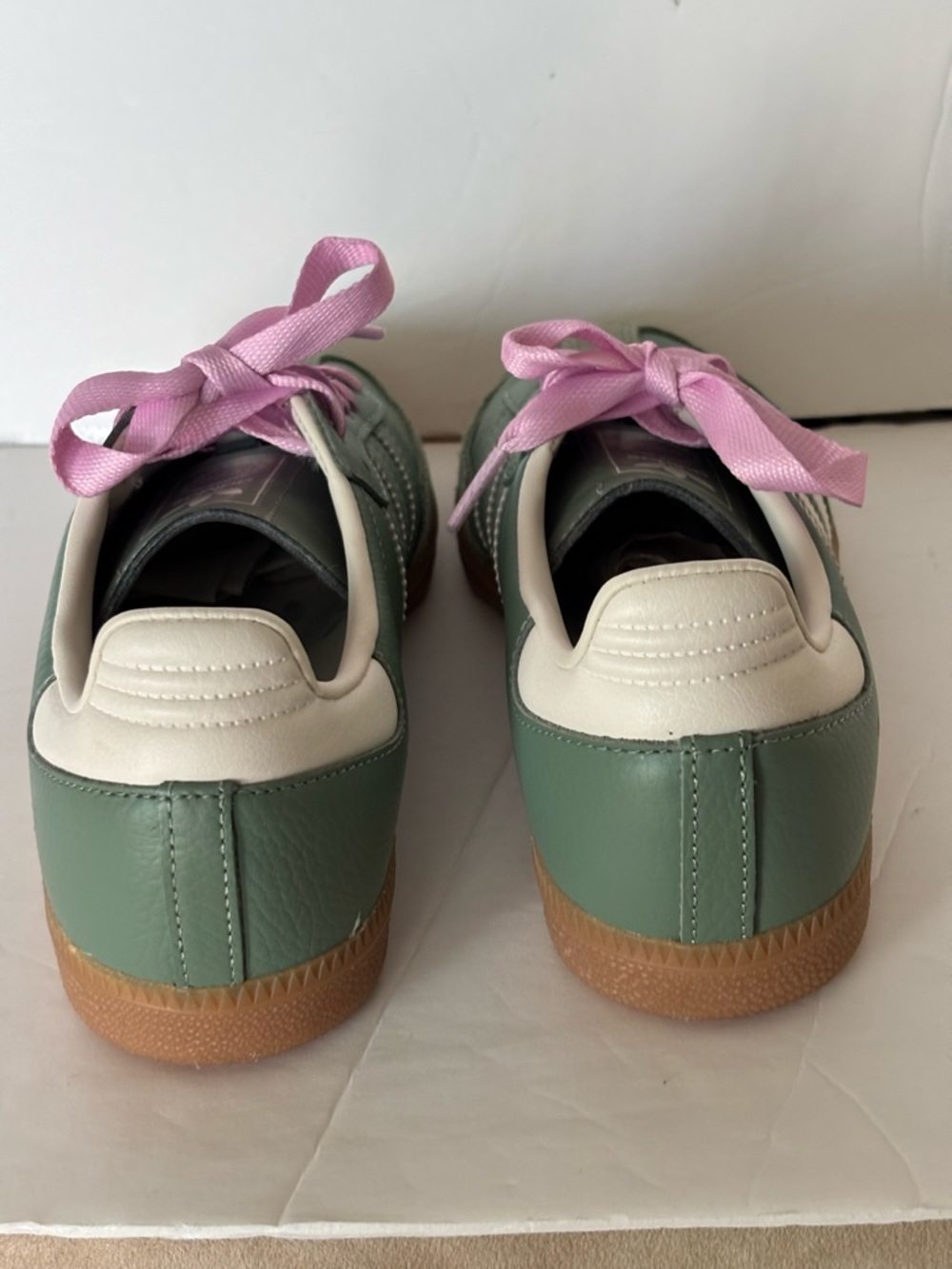 adidas ,Samba, Green Suede & Leather Sneakers with Pink Laces - Picture 3 of 6